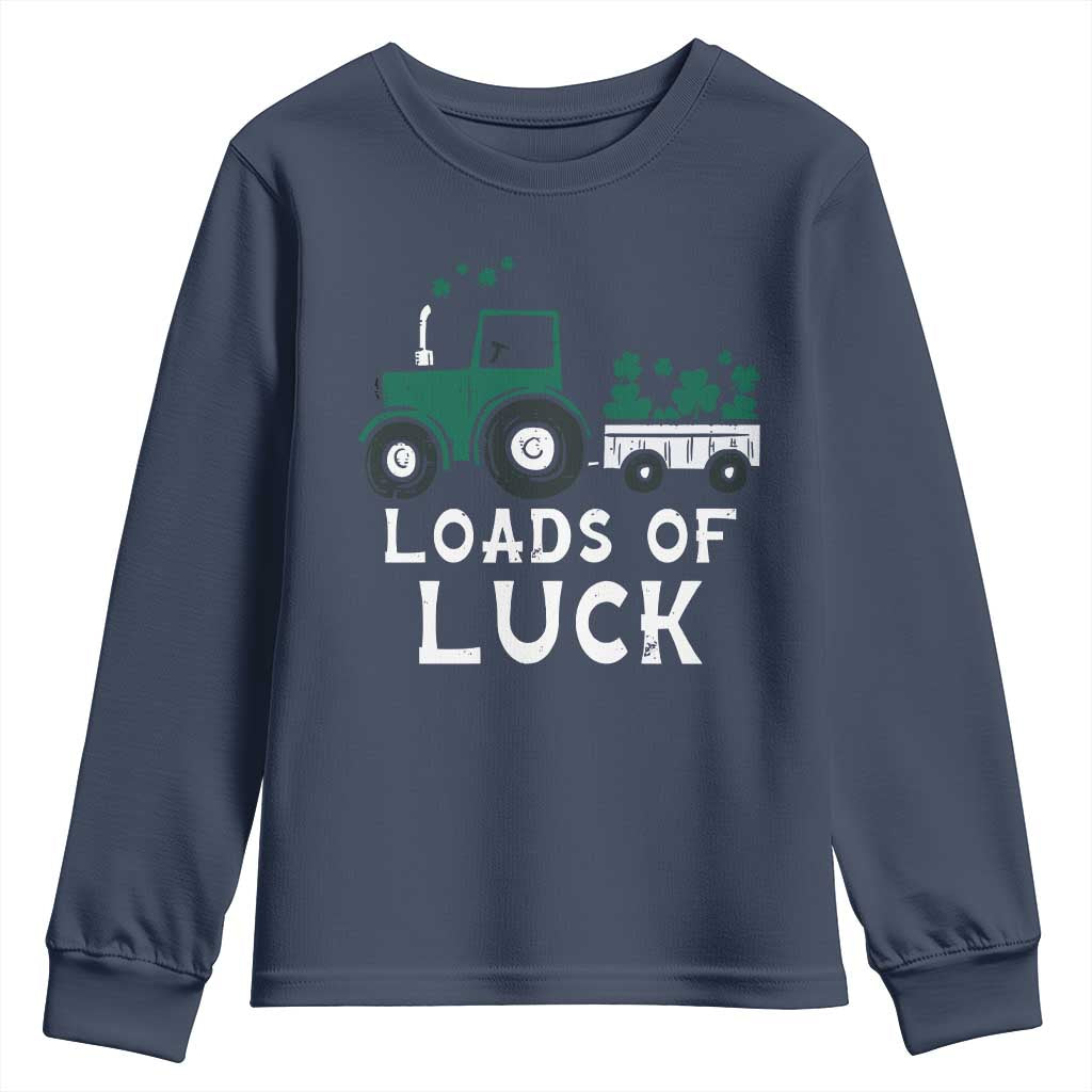Boys St Patricks Day Youth Sweatshirt Loads Of Luck Lucky Tractor Truck TS10 Navy Print Your Wear