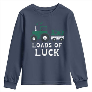 Boys St Patricks Day Youth Sweatshirt Loads Of Luck Lucky Tractor Truck TS10 Navy Print Your Wear