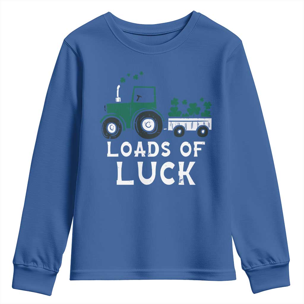 Boys St Patricks Day Youth Sweatshirt Loads Of Luck Lucky Tractor Truck TS10 Royal Blue Print Your Wear