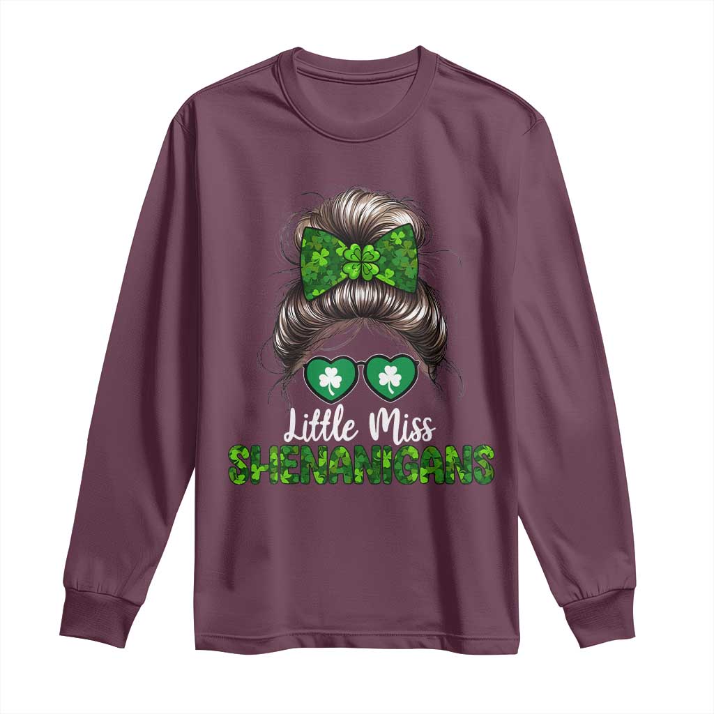 Little Miss Shenanigans St Patricks Day Long Sleeve Shirt Kids Girls Toddler TS10 Maroon Print Your Wear