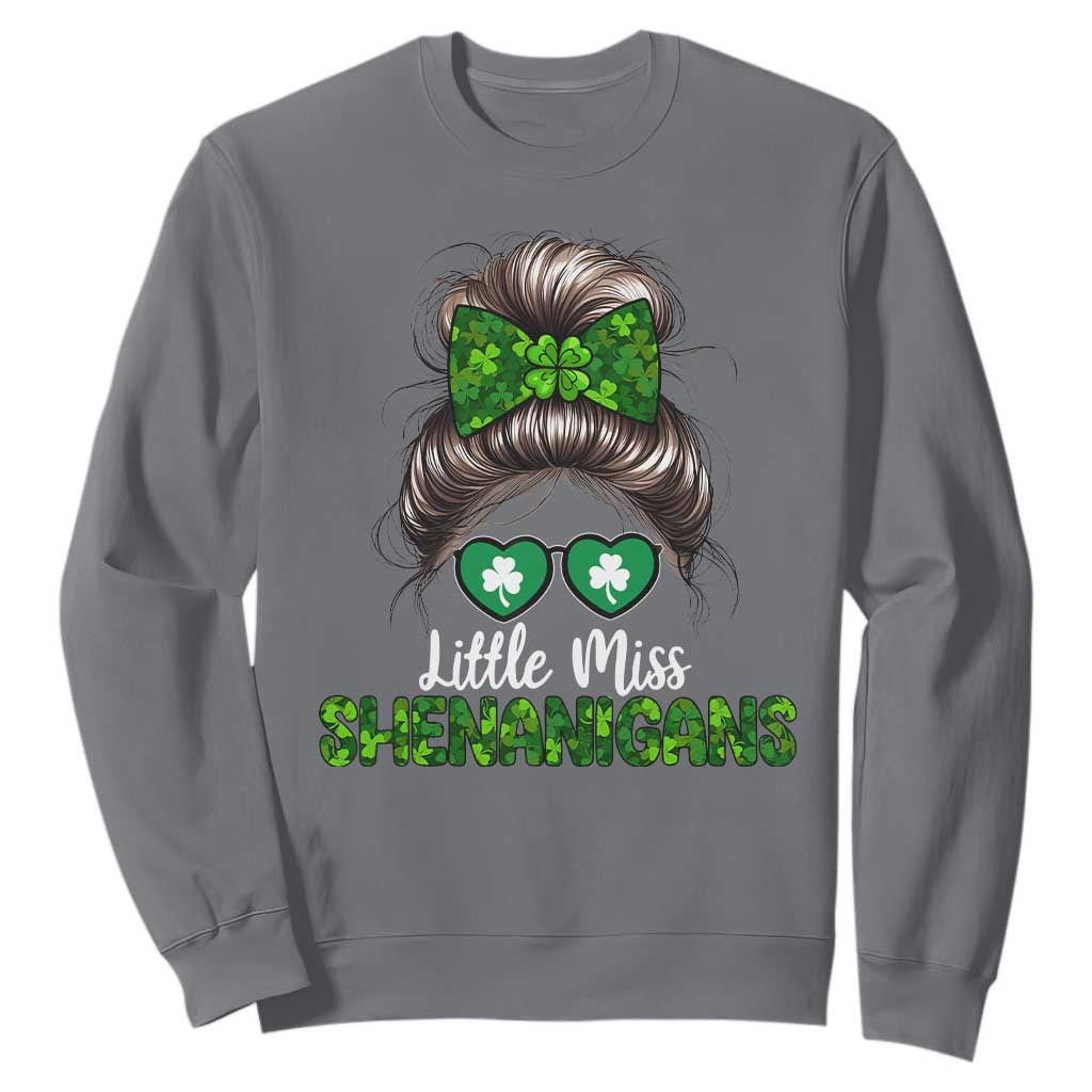 Little Miss Shenanigans St Patricks Day Sweatshirt Kids Girls Toddler TS10 Charcoal Print Your Wear