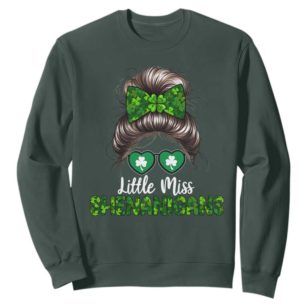 Little Miss Shenanigans St Patricks Day Sweatshirt Kids Girls Toddler TS10 Dark Forest Green Print Your Wear