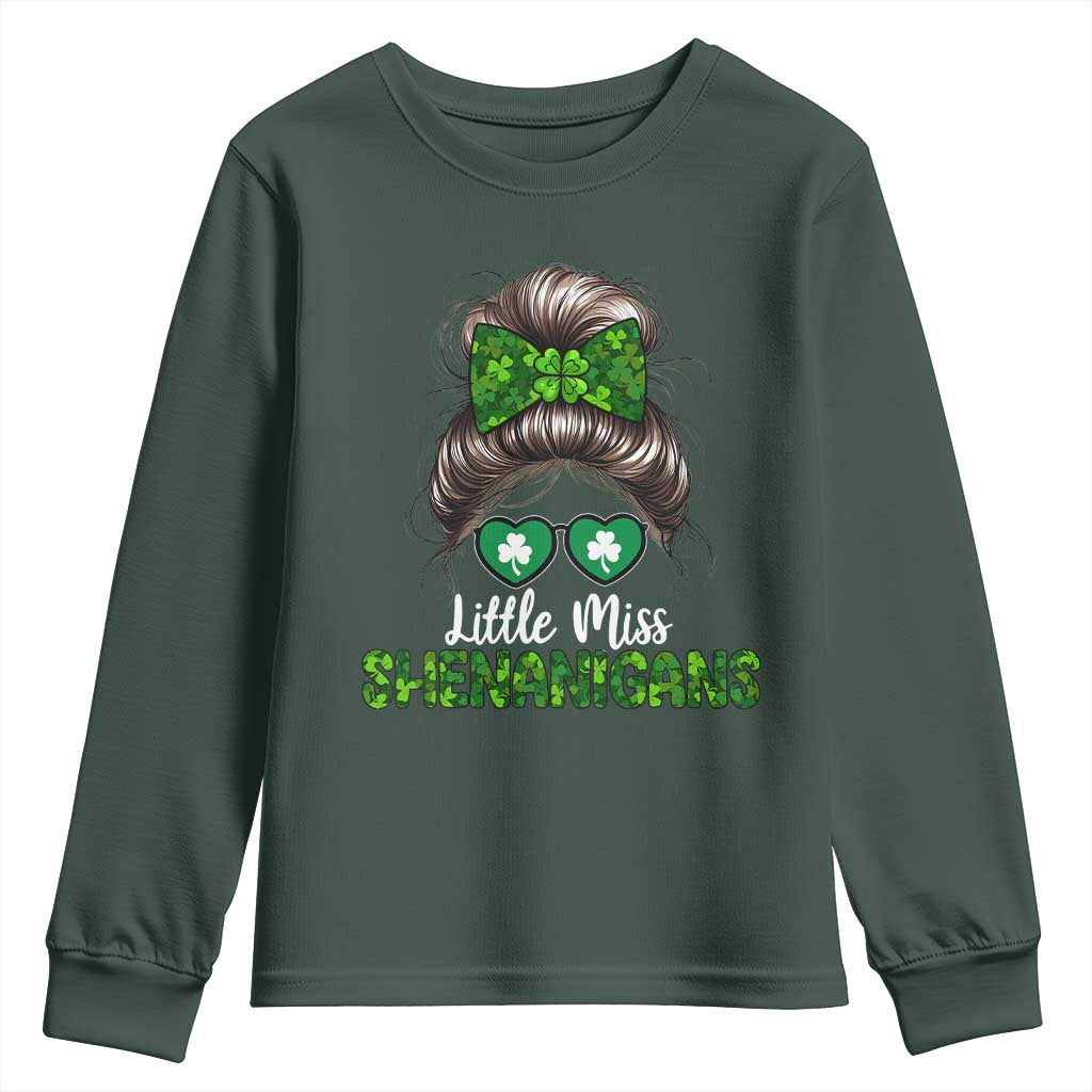 Little Miss Shenanigans St Patricks Day Youth Sweatshirt Kids Girls Toddler TS10 Dark Forest Green Print Your Wear