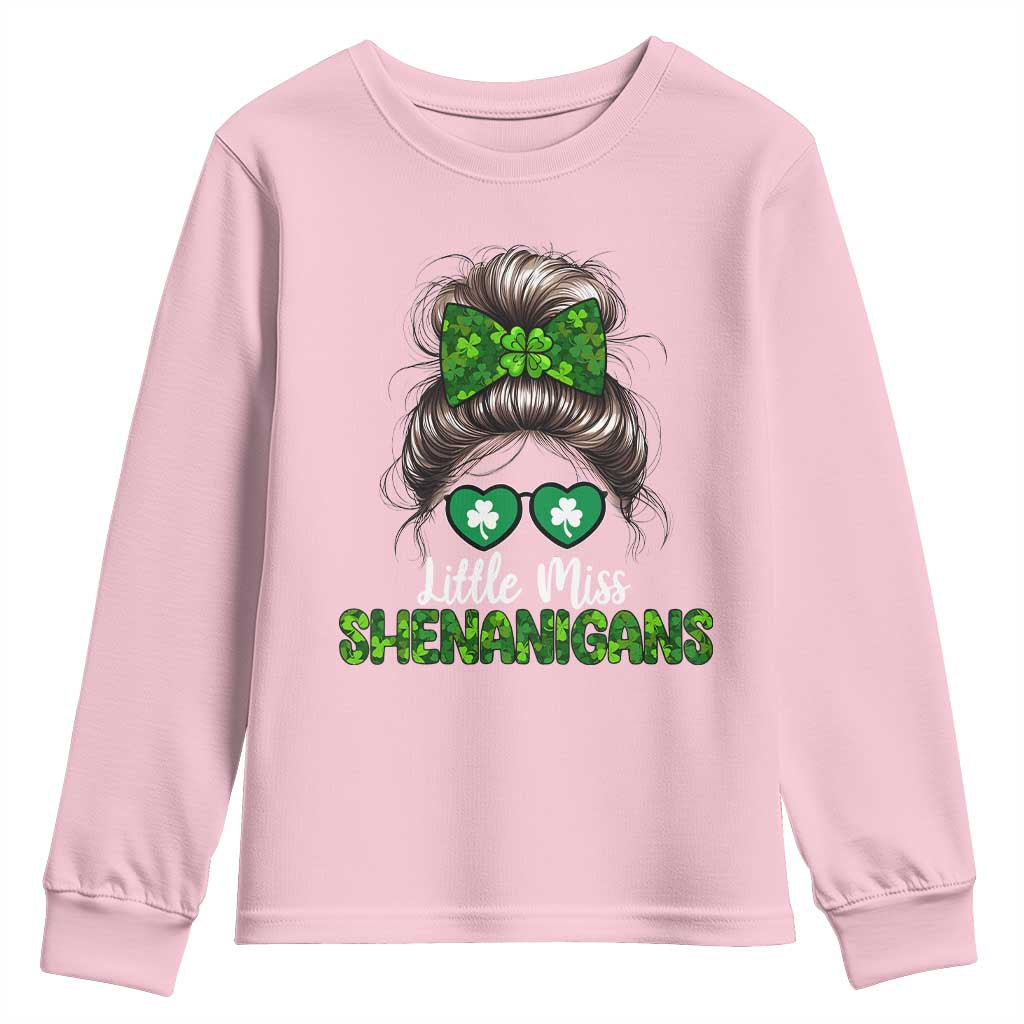 Little Miss Shenanigans St Patricks Day Youth Sweatshirt Kids Girls Toddler TS10 Light Pink Print Your Wear
