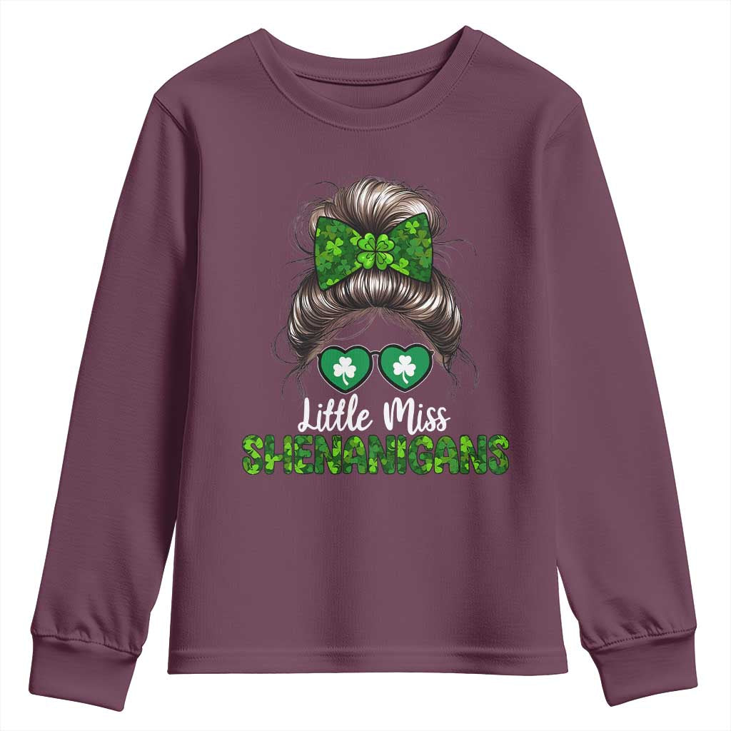 Little Miss Shenanigans St Patricks Day Youth Sweatshirt Kids Girls Toddler TS10 Maroon Print Your Wear