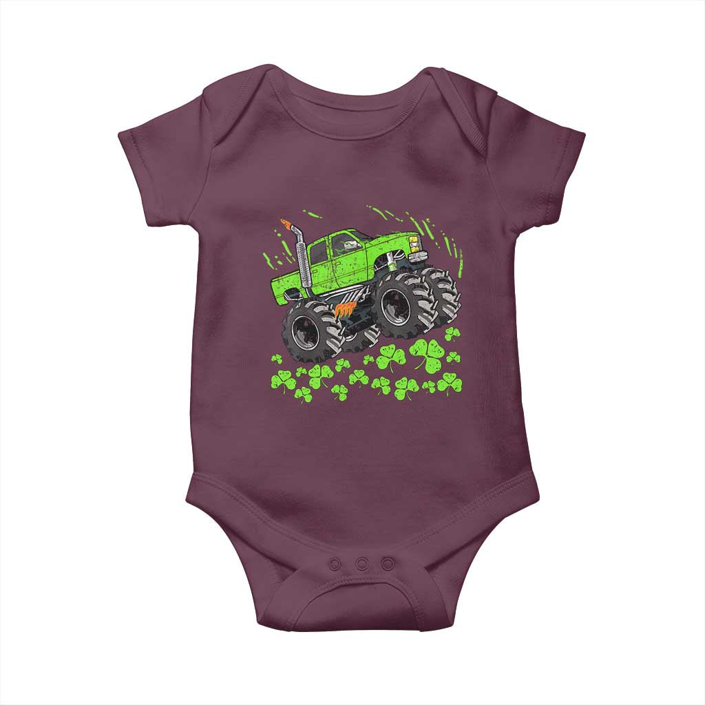 Boys St Patricks Day Lucky Monster Truck Baby Onesie TS10 Maroon Print Your Wear