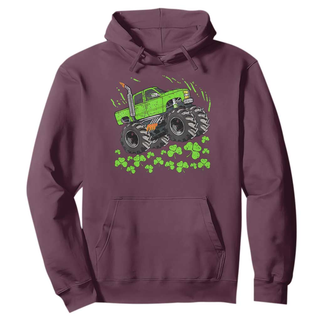 Boys St Patricks Day Lucky Monster Truck Hoodie TS10 Maroon Print Your Wear