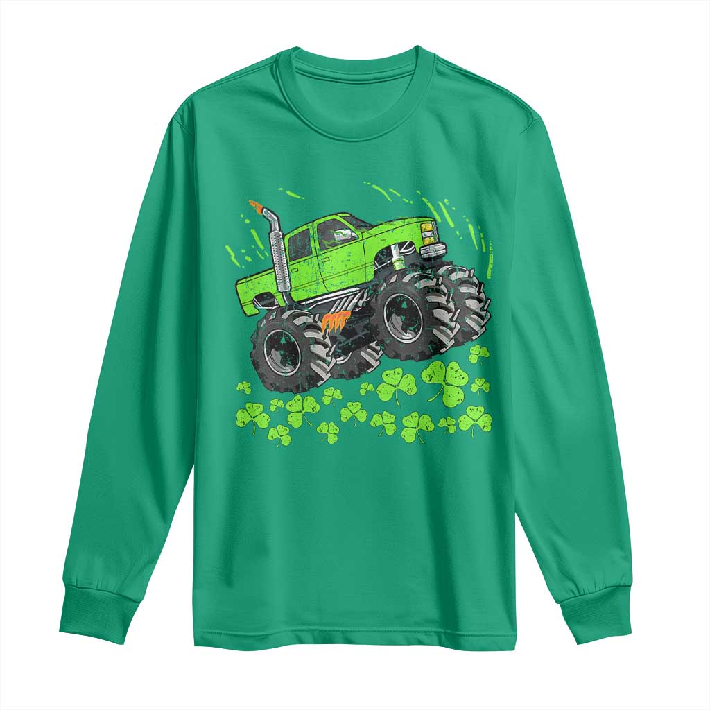 Boys St Patricks Day Lucky Monster Truck Long Sleeve Shirt TS10 Irish Green Print Your Wear