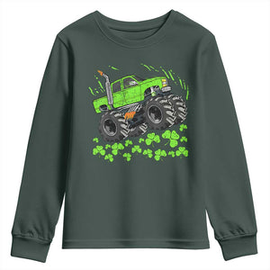 Boys St Patricks Day Lucky Monster Truck Youth Sweatshirt TS10 Dark Forest Green Print Your Wear