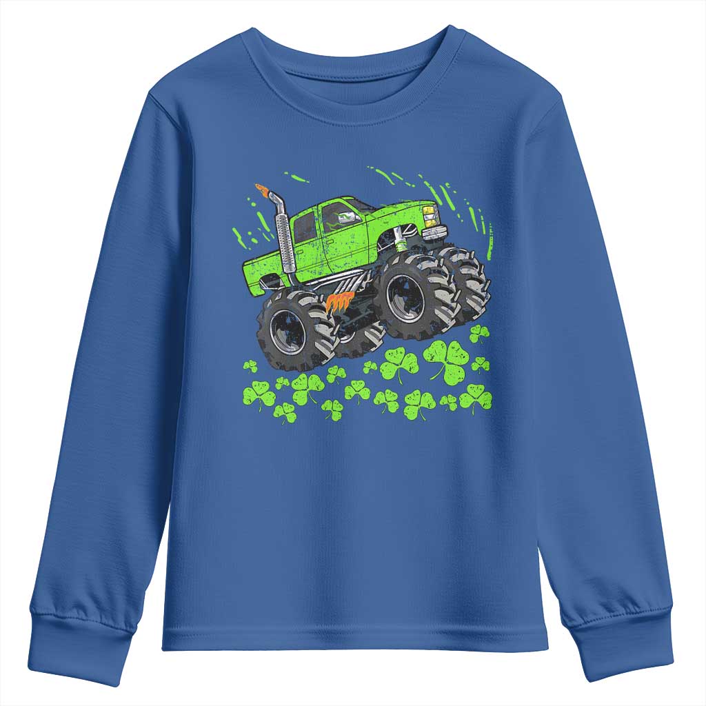 Boys St Patricks Day Lucky Monster Truck Youth Sweatshirt TS10 Royal Blue Print Your Wear