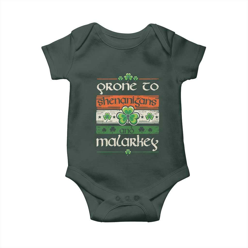 St. Patrick's Day Prone to Shenanigans and Malarkey Baby Onesie Funny St Patrick's Day Lucky Shamrock Irish TS10 Print Your Wear