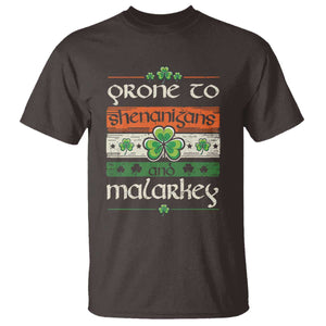 St. Patrick's Day Prone to Shenanigans and Malarkey T Shirt Funny St Patrick's Day Lucky Shamrock Irish TS10 Dark Chocolate Print Your Wear