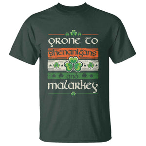 St. Patrick's Day Prone to Shenanigans and Malarkey T Shirt Funny St Patrick's Day Lucky Shamrock Irish TS10 Dark Forest Green Print Your Wear