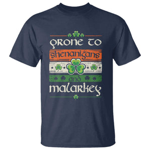 St. Patrick's Day Prone to Shenanigans and Malarkey T Shirt Funny St Patrick's Day Lucky Shamrock Irish TS10 Navy Print Your Wear