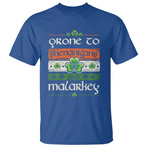 St. Patrick's Day Prone to Shenanigans and Malarkey T Shirt Funny St Patrick's Day Lucky Shamrock Irish TS10 Royal Blue Print Your Wear
