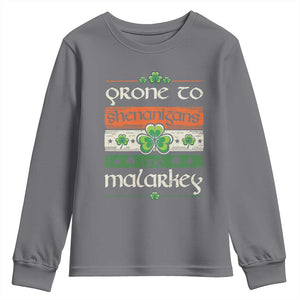 St. Patrick's Day Prone to Shenanigans and Malarkey Youth Sweatshirt Funny St Patrick's Day Lucky Shamrock Irish TS10 Charcoal Print Your Wear