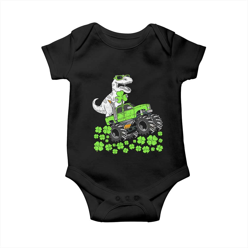 Lucky St Patricks Day Toddler Boys Baby Onesie T Rex Dino Riding Monster Truck Shamrock TS10 Black Print Your Wear