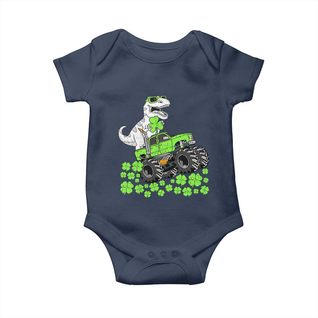 Lucky St Patricks Day Toddler Boys Baby Onesie T Rex Dino Riding Monster Truck Shamrock TS10 Navy Print Your Wear