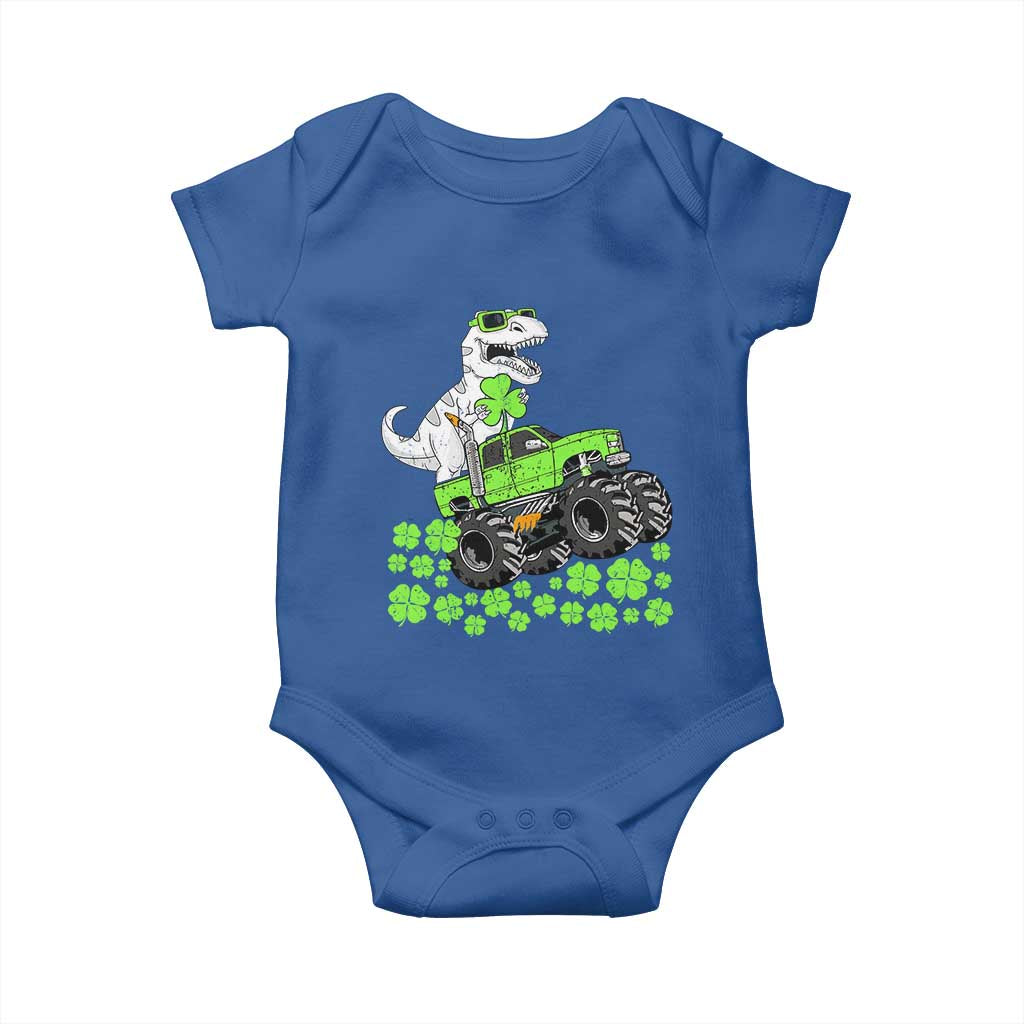 Lucky St Patricks Day Toddler Boys Baby Onesie T Rex Dino Riding Monster Truck Shamrock TS10 Royal Blue Print Your Wear