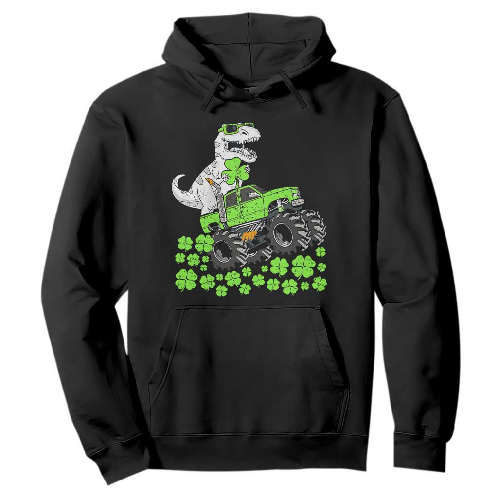 Lucky St Patricks Day Toddler Boys Hoodie T Rex Dino Riding Monster Truck Shamrock TS10 Black Print Your Wear
