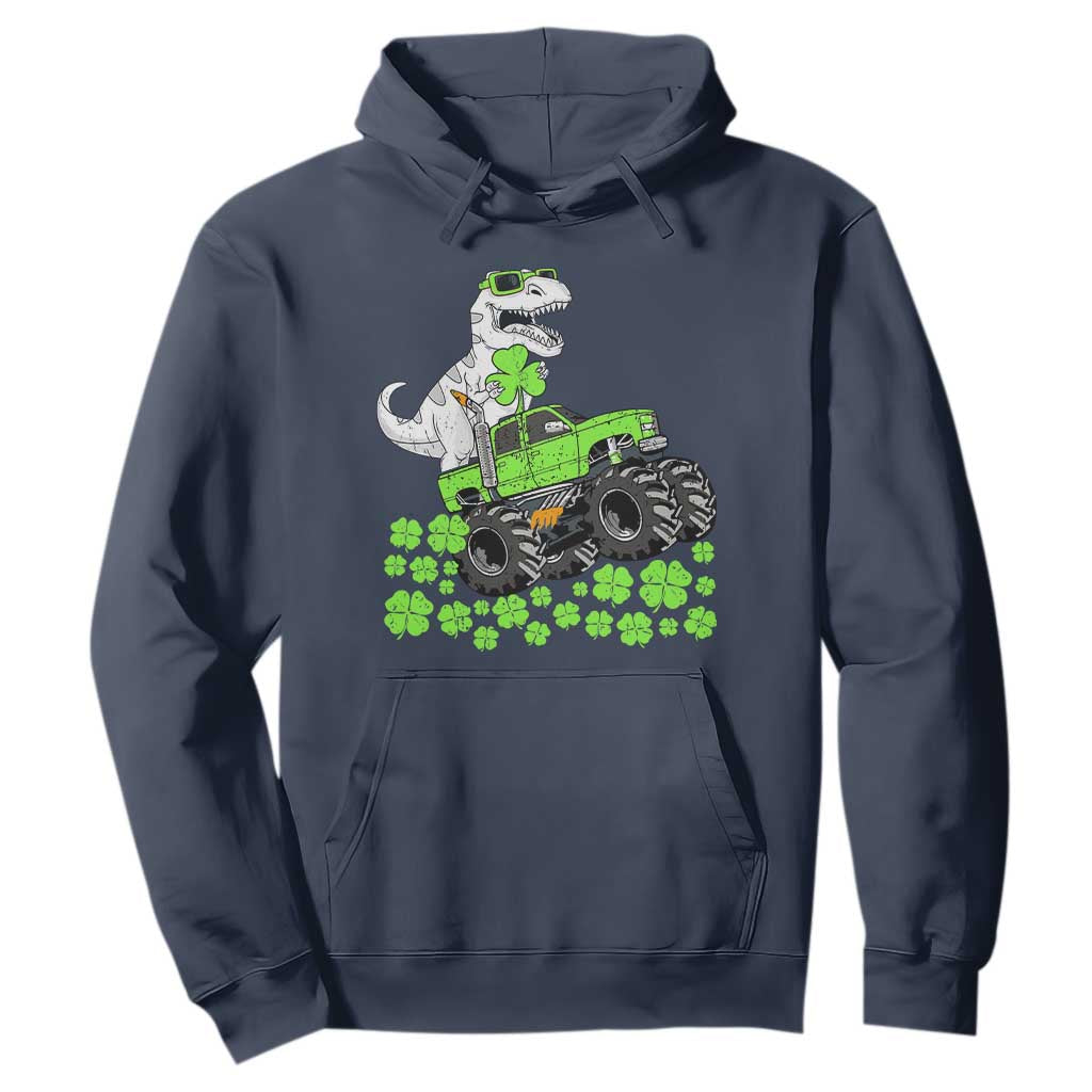 Lucky St Patricks Day Toddler Boys Hoodie T Rex Dino Riding Monster Truck Shamrock TS10 Navy Print Your Wear