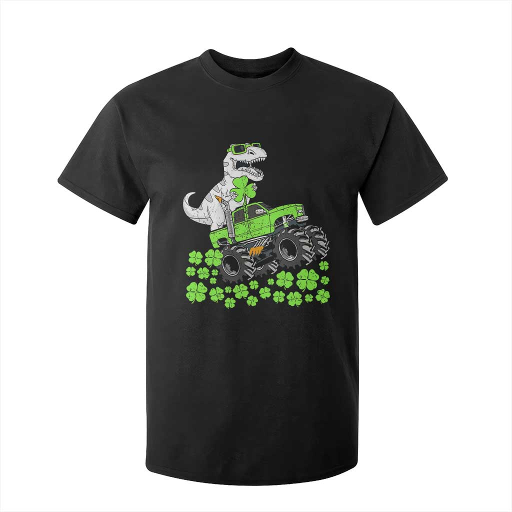 Lucky St Patricks Day Toddler Boys T Shirt For Kid T Rex Dino Riding Monster Truck Shamrock TS10 Black Print Your Wear
