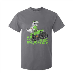 Lucky St Patricks Day Toddler Boys T Shirt For Kid T Rex Dino Riding Monster Truck Shamrock TS10 Charcoal Print Your Wear