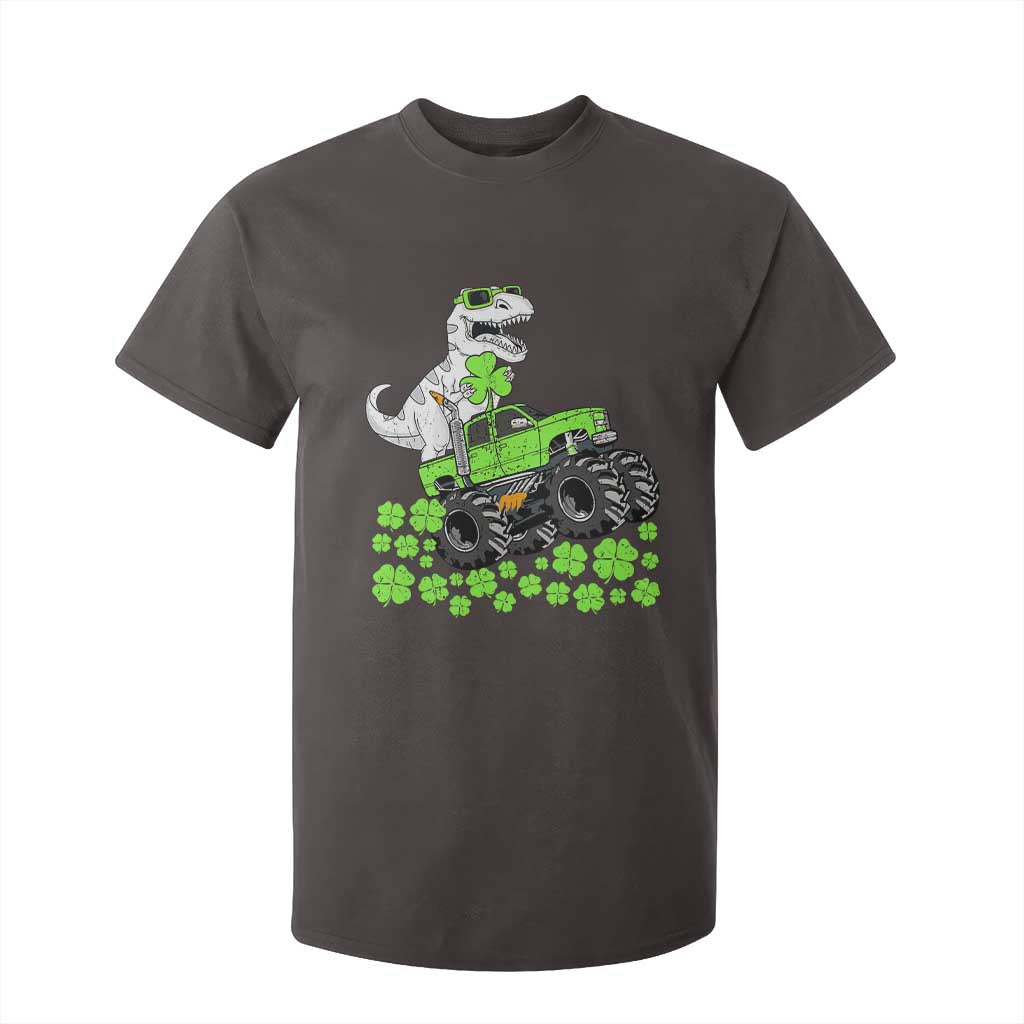Lucky St Patricks Day Toddler Boys T Shirt For Kid T Rex Dino Riding Monster Truck Shamrock TS10 Dark Chocolate Print Your Wear