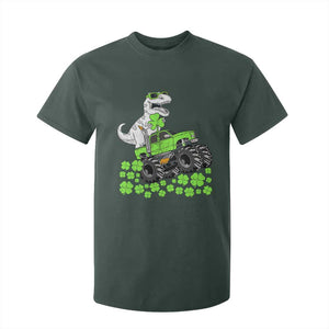 Lucky St Patricks Day Toddler Boys T Shirt For Kid T Rex Dino Riding Monster Truck Shamrock TS10 Dark Forest Green Print Your Wear