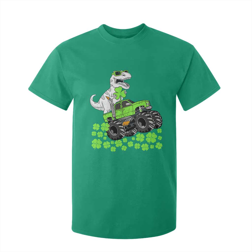 Lucky St Patricks Day Toddler Boys T Shirt For Kid T Rex Dino Riding Monster Truck Shamrock TS10 Irish Green Print Your Wear