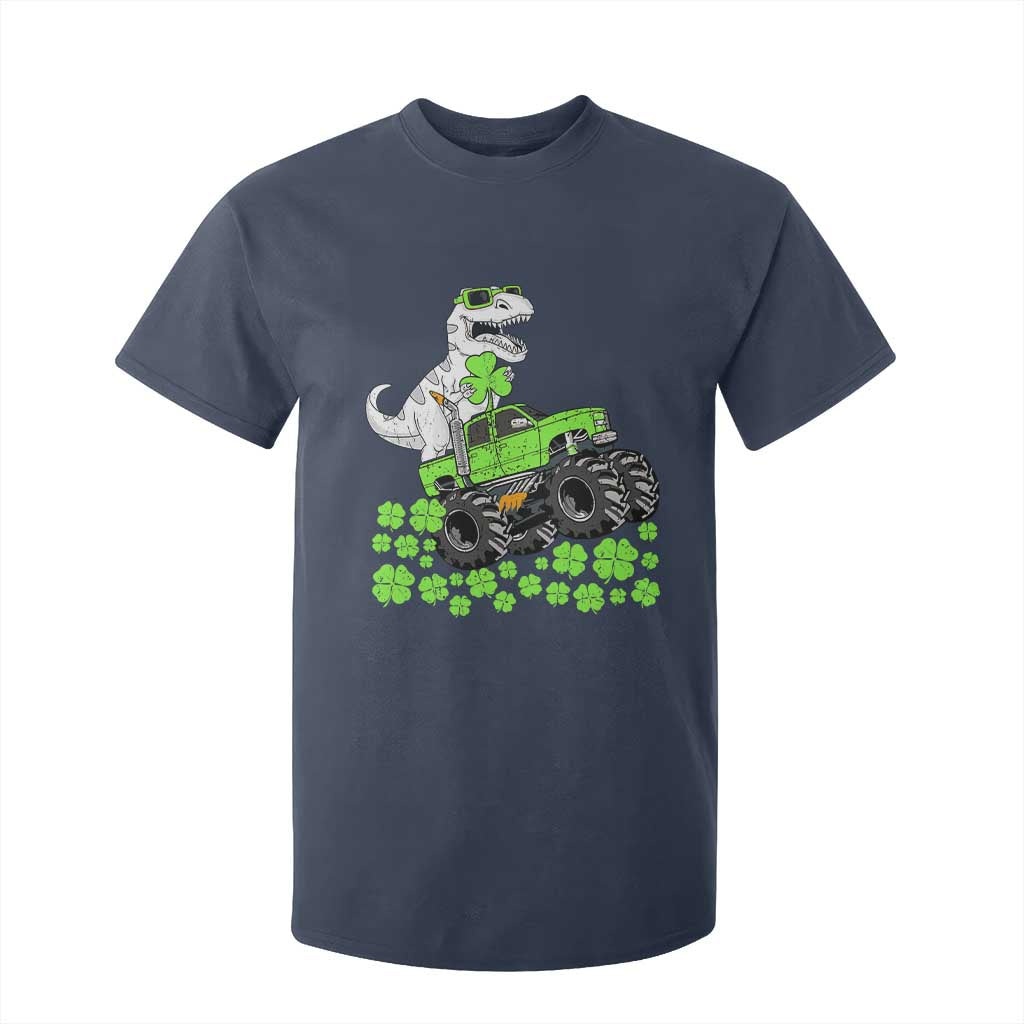 Lucky St Patricks Day Toddler Boys T Shirt For Kid T Rex Dino Riding Monster Truck Shamrock TS10 Navy Print Your Wear