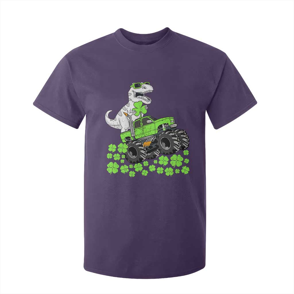 Lucky St Patricks Day Toddler Boys T Shirt For Kid T Rex Dino Riding Monster Truck Shamrock TS10 Purple Print Your Wear