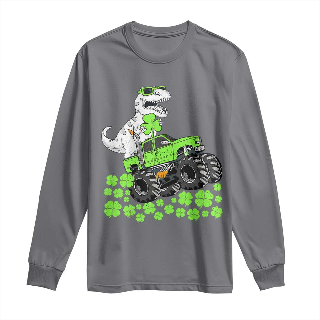 Lucky St Patricks Day Toddler Boys Long Sleeve Shirt T Rex Dino Riding Monster Truck Shamrock TS10 Charcoal Print Your Wear