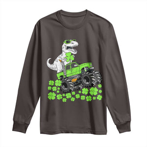 Lucky St Patricks Day Toddler Boys Long Sleeve Shirt T Rex Dino Riding Monster Truck Shamrock TS10 Dark Chocolate Print Your Wear