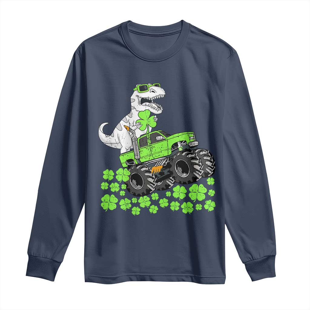 Lucky St Patricks Day Toddler Boys Long Sleeve Shirt T Rex Dino Riding Monster Truck Shamrock TS10 Navy Print Your Wear