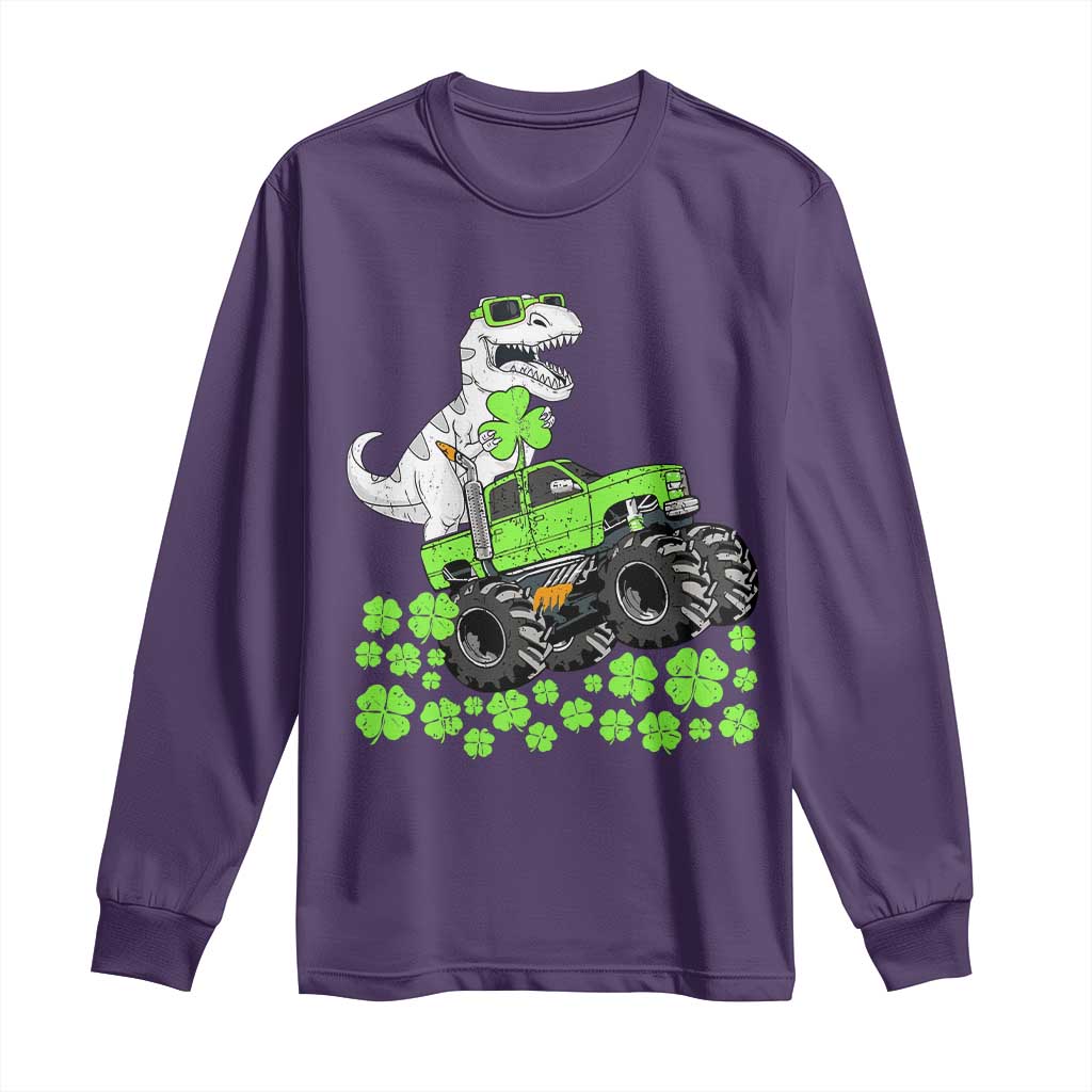 Lucky St Patricks Day Toddler Boys Long Sleeve Shirt T Rex Dino Riding Monster Truck Shamrock TS10 Purple Print Your Wear