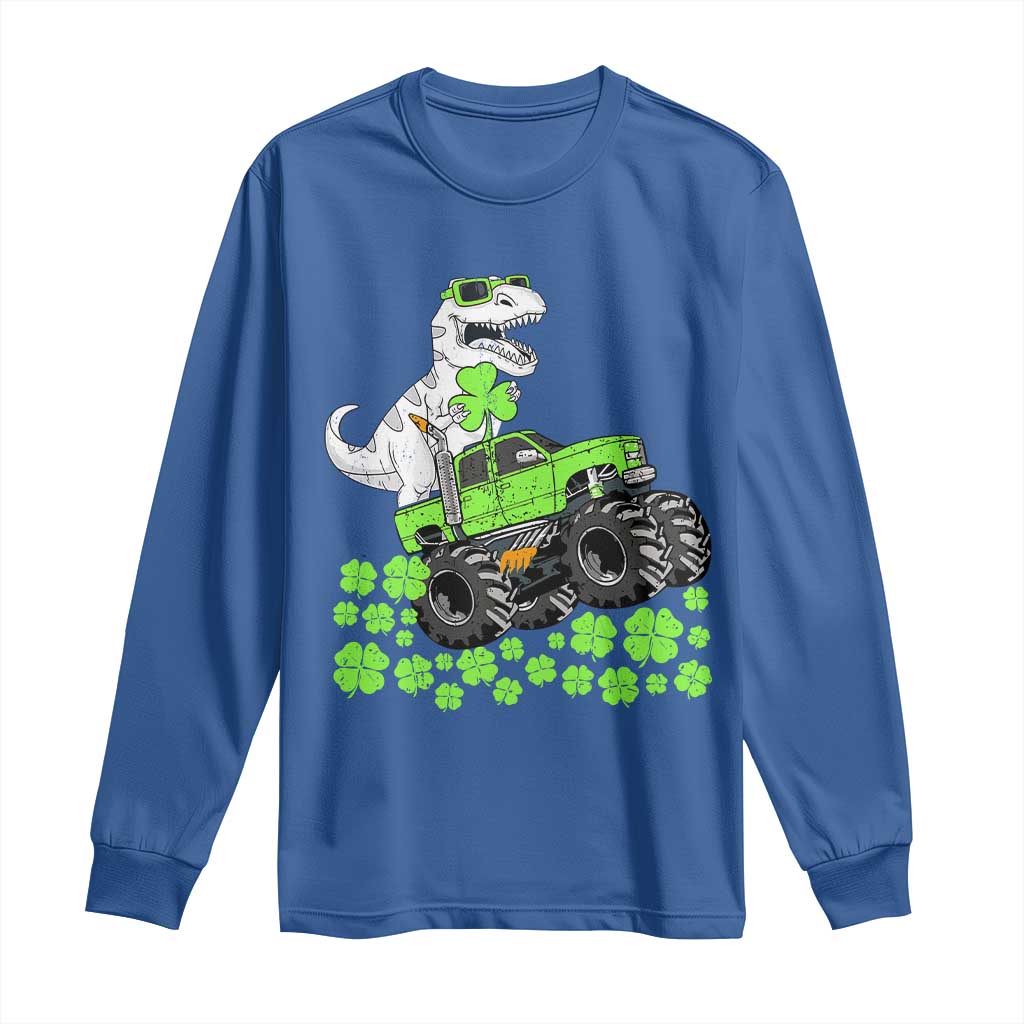 Lucky St Patricks Day Toddler Boys Long Sleeve Shirt T Rex Dino Riding Monster Truck Shamrock TS10 Royal Blue Print Your Wear