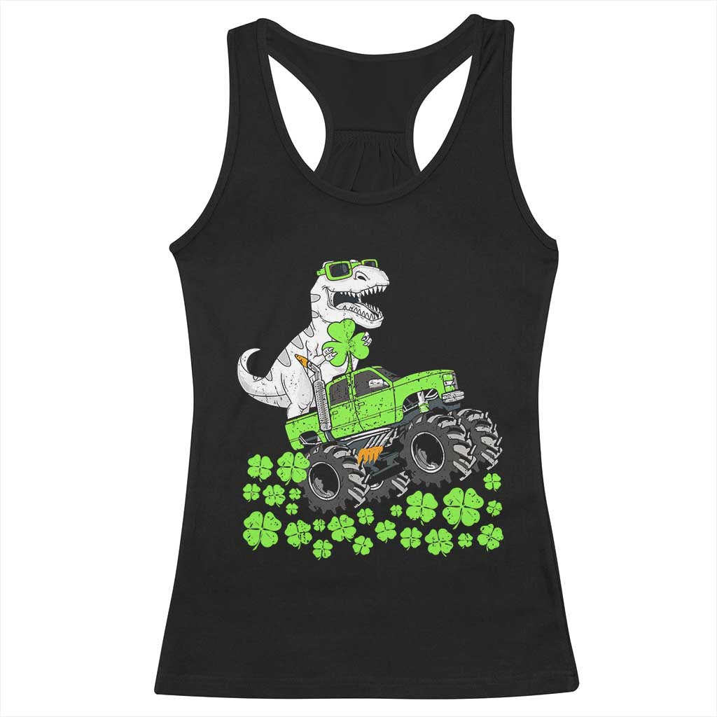 Lucky St Patricks Day Toddler Boys Racerback Tank Top T Rex Dino Riding Monster Truck Shamrock TS10 Black Print Your Wear