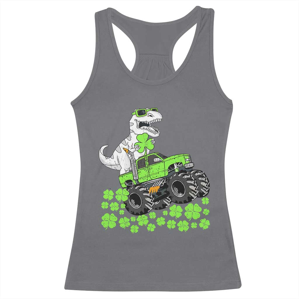 Lucky St Patricks Day Toddler Boys Racerback Tank Top T Rex Dino Riding Monster Truck Shamrock TS10 Charcoal Print Your Wear