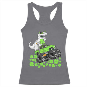 Lucky St Patricks Day Toddler Boys Racerback Tank Top T Rex Dino Riding Monster Truck Shamrock TS10 Charcoal Print Your Wear