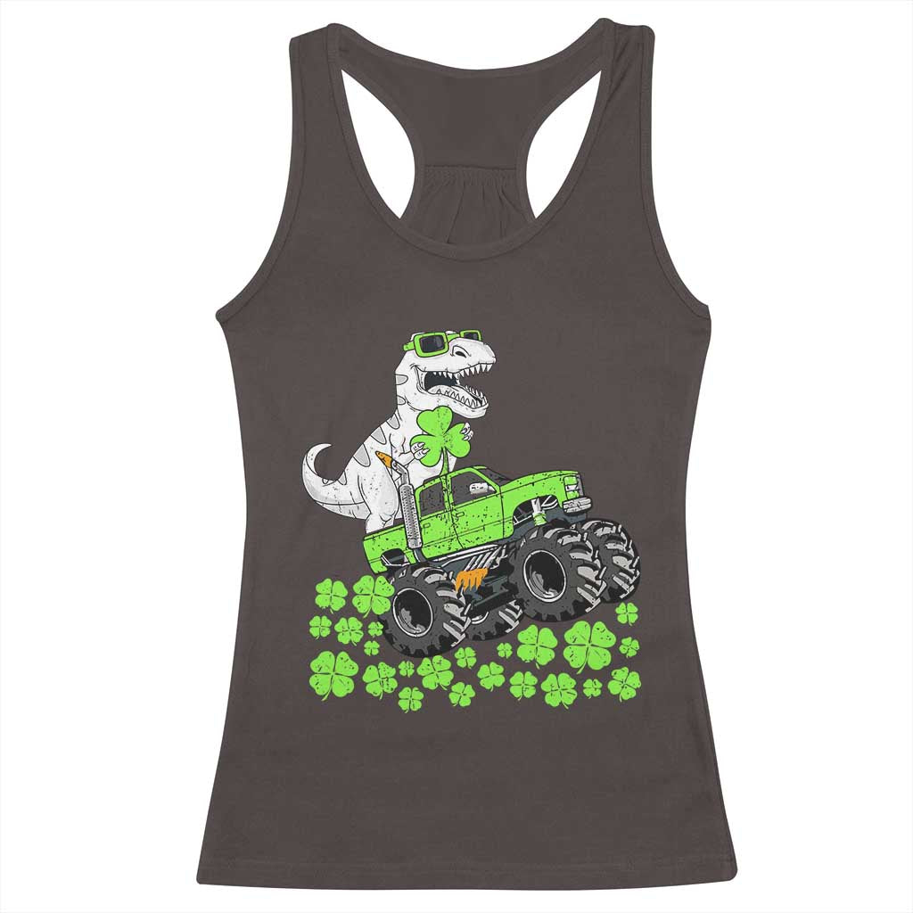 Lucky St Patricks Day Toddler Boys Racerback Tank Top T Rex Dino Riding Monster Truck Shamrock TS10 Dark Chocolate Print Your Wear