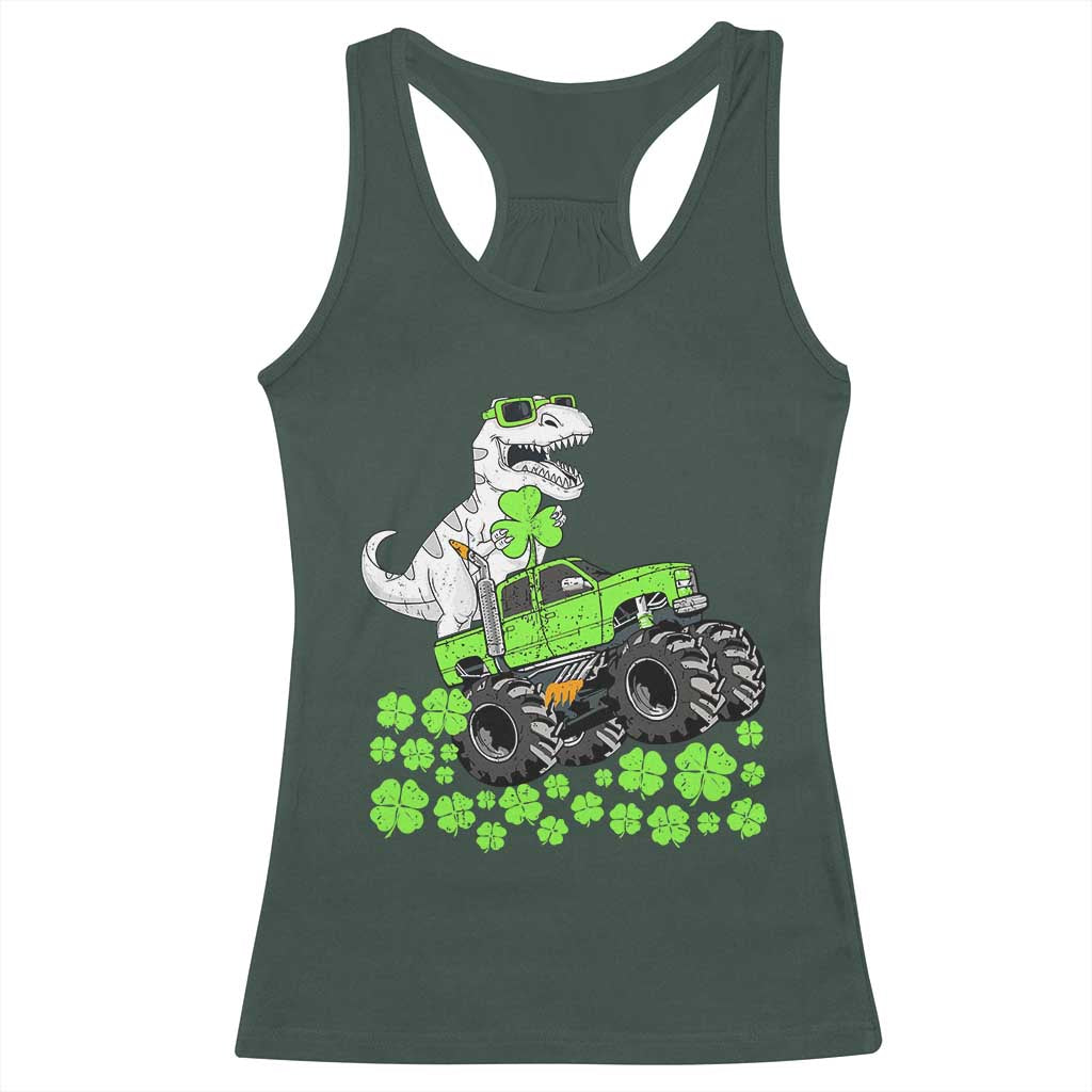 Lucky St Patricks Day Toddler Boys Racerback Tank Top T Rex Dino Riding Monster Truck Shamrock TS10 Dark Forest Green Print Your Wear