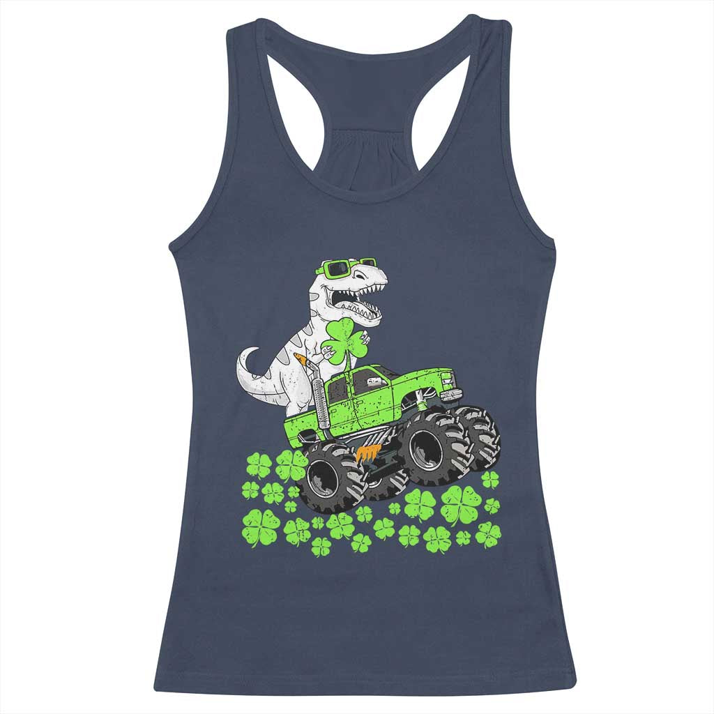 Lucky St Patricks Day Toddler Boys Racerback Tank Top T Rex Dino Riding Monster Truck Shamrock TS10 Navy Print Your Wear