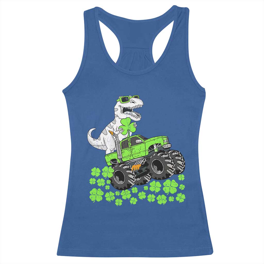 Lucky St Patricks Day Toddler Boys Racerback Tank Top T Rex Dino Riding Monster Truck Shamrock TS10 Royal Blue Print Your Wear