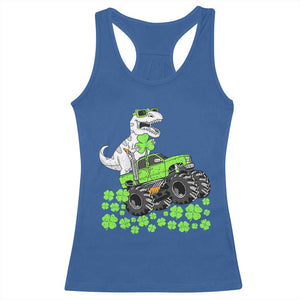 Lucky St Patricks Day Toddler Boys Racerback Tank Top T Rex Dino Riding Monster Truck Shamrock TS10 Royal Blue Print Your Wear
