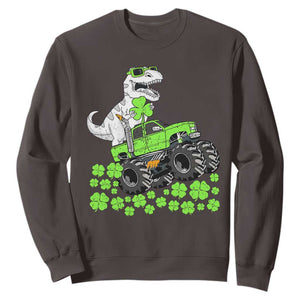 Lucky St Patricks Day Toddler Boys Sweatshirt T Rex Dino Riding Monster Truck Shamrock TS10 Dark Chocolate Print Your Wear