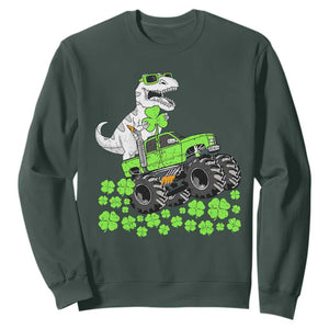 Lucky St Patricks Day Toddler Boys Sweatshirt T Rex Dino Riding Monster Truck Shamrock TS10 Dark Forest Green Print Your Wear