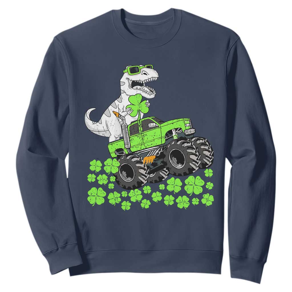 Lucky St Patricks Day Toddler Boys Sweatshirt T Rex Dino Riding Monster Truck Shamrock TS10 Navy Print Your Wear