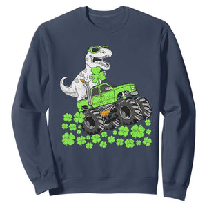 Lucky St Patricks Day Toddler Boys Sweatshirt T Rex Dino Riding Monster Truck Shamrock TS10 Navy Print Your Wear