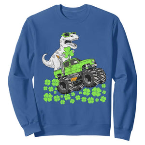 Lucky St Patricks Day Toddler Boys Sweatshirt T Rex Dino Riding Monster Truck Shamrock TS10 Royal Blue Print Your Wear